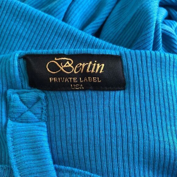 Berlin Black Label USA Maxi Skirt Aqua Blue Ribbed Jersey Knit Size Large - Picture 7 of 9